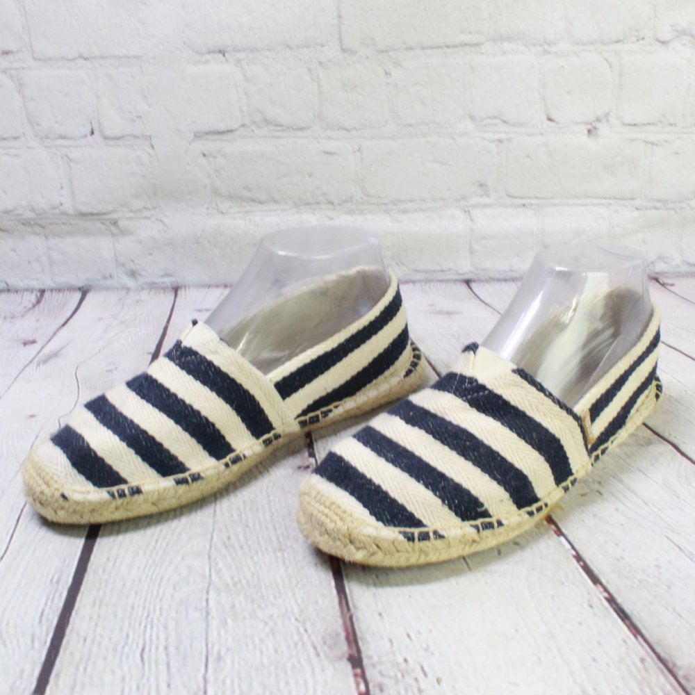 *Alexis Leroy Blue White Stripe Canvas Slip On Flat Espadrilles Size 38 - Picture 2 of 9
